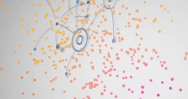 Merkez mavi daire ortaya çıkan ağlar büyüyen morumsu ağlar oluşturuyorlar yükselen mor yıkama. Soyut, dijital sanat, bağlantı, fütürizm, geometrik, canlı, teknoloji