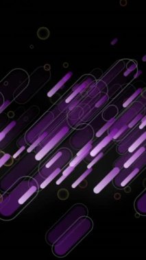 Siyah arkaplanda hareket eden mor ışık izlerinin ve dairelerin animasyonu. Desen, ışık ve hareket kavramı dijital olarak oluşturulmuş video.