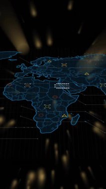 Dijital veri noktaları ve ağ bağlantıları olan dünya haritası animasyonu. Global, teknoloji, siber uzay, yenilik, iletişim