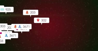 Yıldızlar sürükleniyor, bildirim baloncukları sol kümeden kayıyor, işaret fişeği altında veri gösteriliyor. Gelecekçi, dijital, soyut, teknoloji, bağlantı, canlı, dinamik