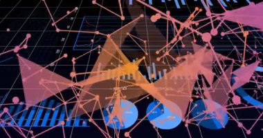 Güncellenmiş grafikleri göstermek için geri çekilmeden önce değerleri gösteren üç boyutlu düğümler ortaya çıkıyor. Veri, analitik, görselleştirme, dijital, geleceksel, teknoloji, tasarım