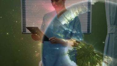 Tıp alanında tıbbî müdahale ve tablet araklama, yıldız alanı oluşturma ve dijital küreyi genişletme. Sağlık teknolojisi, hologram, fütüristik, yenilik, dijital, tıp, bilim