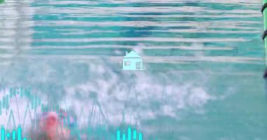 Havuz çizelgesi yüzücüleri sırt üstü yatırıyor, ev finansmanı sağlık enerjisi ikonları yükseliyor. Sporcu, su sporu, fitness, minimalist, dijital, yenilik, refah