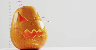 Kabak kodunun arkasında beliren işaretlemede siber güvenlik konusunun genel görünümü ortaya çıkıyor. Cadılar Bayramı, teknoloji, programlama, dijital, siber güvenlik, güvenlik, fütüristik