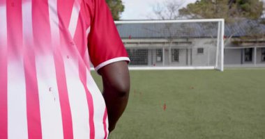 Erkek futbolcu sağ kolunu arkaya kaydırıyor ve top kaleye doğru kayıyor. Sporcu, spor, yarışma, çeviklik, eğitim, spor, açık hava