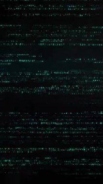 Siyah arkaplanda hareket eden yeşil ışık noktalarının animasyonu. Desen, ışık, renk ve hareket kavramı dijital olarak oluşturulmuş video.