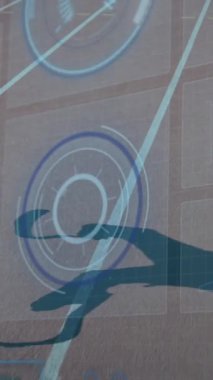 Engelli Afro-Amerikan erkek koşucunun veri işleme animasyonu. Küresel spor ve dijital arayüz kavramı dijital olarak oluşturulmuş video.