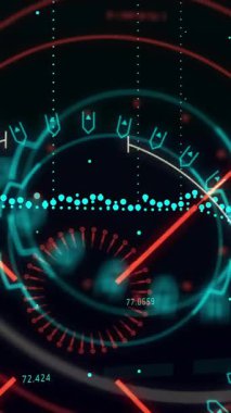 Veri işleme ve araba panelleri üzerindeki taramaların animasyonu. Teknoloji ve dijital arayüz kavramı dijital olarak oluşturuldu.