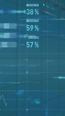 Animation of data processing over statistics. Global business, finances, computing and data processing concept digitally generated video.