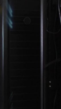 Bilgisayar sunucularında devre kartı ve veri işleme animasyonu. Küresel iş, bağlantılar, hesaplama ve veri işleme kavramı dijital olarak oluşturulmuş video.