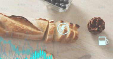 Başlangıçta, şamdan çizelgesi, simgeler bisiklet sürerken, pazar eğilimini gösterirken baget üzerinde çizgiler çiziyor. Taze ekmek, fırın, doğal, kırsal, dijital, finansal, analitik