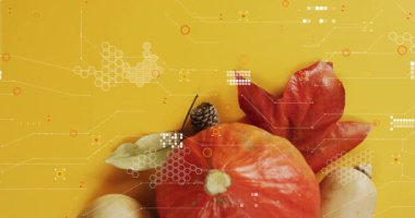 Sonbaharda dijital motifler elde etmek, sağa kaymak, veri için altıgen ağı oluşturmak. Sonbahar, durgun hayat, dijital, üst üste, ağ, geometri, estetik