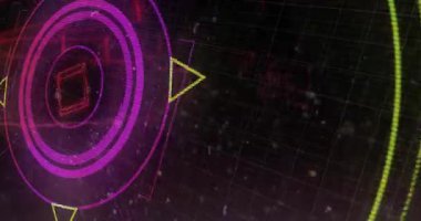 Holografik arayüz ortaya çıkıyor, kübü ortaya çıkarmak için dönüyor ve etkinleştirmek için neon ışınları ateşliyor. Gelecek, teknoloji, arayüz, dijital, neon, yenilik, siber uzay