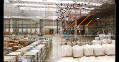 Depo şebekesi çöküyor, harita ortaya çıkıyor, paletleri takip ederek rota görselleştirmesi yapılıyor. Envanter, lojistik, tedarik zinciri, optimizasyon, teknoloji, sanayi, veri analizi