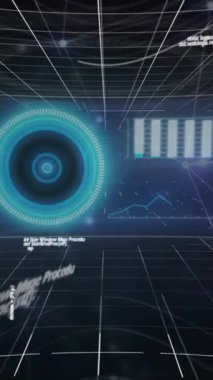 Veri işleme ve bağlantı ağı üzerinden tarama alanının animasyonu. Küresel bilim teknolojisi ve dijital arayüz konsepti dijital olarak oluşturulmuş görüntü.