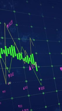 Siyah arka plandaki moleküller üzerinden finansal veri işleme animasyonu. Küresel tıp, bilim, bilgisayar ve dijital arayüz kavramı dijital olarak oluşturulmuş video.