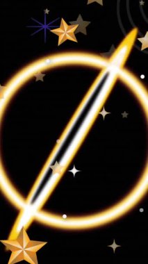 Siyah zemin üzerinde hareket eden sarı parlak şekillerin ve yıldızların animasyonları. Hareket, ışıklar ve şekiller, arkaplan kavramı dijital video oluşturma.