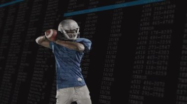 Oyun kurucu ağırlık değiştiriyor ve atış yapıyor. Spor analitiği için sinyal kodları atıyor. Sporcu, performans, hareket, dijital, gelecek, güç, odaklanma