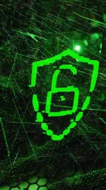 Yeşil dijital ağ animasyonu yerine siber güvenliği sembolize ediyor. Koruma, teknoloji, veri, şifreleme, güvenlik, güvenlik