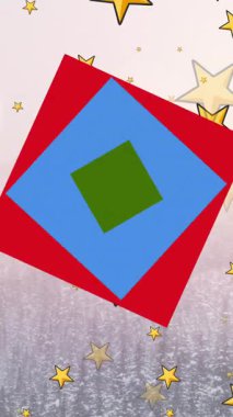 Kayan yıldızlar üzerine neon noel hediyesinin animasyonu. Noel, gelenek ve kutlama konsepti dijital olarak oluşturuldu.