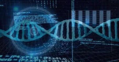 Kenardan çıkan Cyan DNA sarmalı kod titreşimli veri dönüşümlü, tanı taramasını destekliyor. Teknoloji, veri, yapay zeka, görselleştirme, yenilik, bilim, fütürist