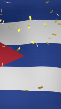 Küba bayrağı üzerinde konfeti animasyonu. Dijital olarak üretilen bayraklar, ulusal semboller ve vatanseverlik kavramı.