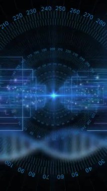 Siyah arkaplan üzerinde veri işleme ile dönen DNA ipliklerinin animasyonu. Küresel bilim, araştırma ve veri işleme kavramı dijital olarak oluşturulmuş video.