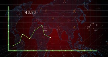 Kırmızı ızgarada açılan, neon yeşil çizgili grafik veri noktalarını birleştirerek trend değişimlerini gösteriyor. Veri görselleştirme, analitik, geleceksel, dijital arayüz, veri bilimi, teknoloji, siber uzay