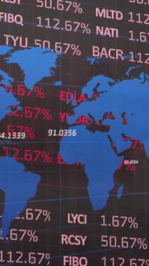 Dünya haritasında finansal veri işleme animasyonu. küresel veri işleme, iş ve finans kavramı dijital olarak oluşturulmuş video.