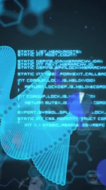 DNA iplikçiklerinin animasyonu ve siyah arka planda bilimsel veri işleme. Küresel bilim, yapay zeka, bağlantılar, hesaplama ve veri işleme kavramı dijital olarak oluşturulmuş video.