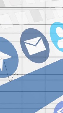 Finansal veriler ve teknoloji, grafik ve grafik üzerinde animasyon simgeleri oluşturuyor. Finans, grafikler, grafikler, analizler, dijital arayüz