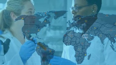 Bilim adamları test tüpünü sarı sıvıyla kaldırarak analiz için dünya haritasına yayılan verilere yol açtılar. Araştırma, işbirliği, yenilik, görselleştirme, teknoloji, analitik, teşhis