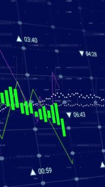 Animation of financial data processing over blue background. Global business, finances, computing and data processing concept digitally generated video.