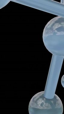 Siyah arkaplandaki molekül ağının 3d mikro animasyonu. Küresel bilim, bağlantılar, hesaplama, dijital arayüz ve dijital olarak oluşturulmuş video işleme kavramı.