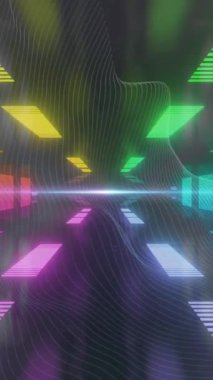 Dijital tünelde hareket eden çizgilerin animasyonu. Şekiller, teknoloji ve dijital arayüz konsepti dijital olarak oluşturulmuş video.