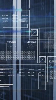 Bilgisayar sunucuları üzerinden veri işleme animasyonu. Dijital olarak oluşturulmuş küresel bağlantılar, hesaplama ve veri işleme kavramı.