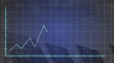 Şebeke görünüyor, Cyan çizgisini başlatıyor güneş çıktısını izlemeden önce dalgaların tepe noktası oluşuyor. Veri analizi, yenilenebilir enerji, görselleştirme, teknoloji, analitik, dijital arayüz, yenilik