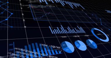 Oynatma başladığında, 3D veri görselleştirmesi ortaya çıkıyor, grafikler güncelleniyor, analiz için kod değiştiriliyor. Etkileşimli, fütüristik, soyut, analitik, teknoloji, gösterge paneli, veri odaklı