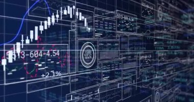 Koyu renk 3D ızgaranın açılması beyaz şamdanın ortaya çıkmasına ve pazar eğilimlerini görselleştirmesine neden oluyor. Fütüristik, analitik, görselleştirme, teknoloji, dijital, arayüz, dinamik