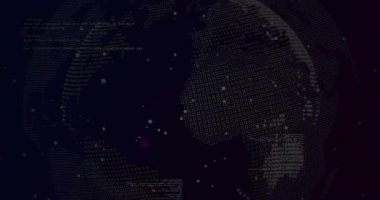 Noktalar dönen dünyaya akış koduyla ve sürüklenen parçacıklar görselleştirerek veri akışını sağlıyor. Teknoloji, veri, dijital, ağ, yenilik, soyut, fütürist