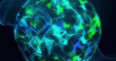 Ağ yeniden yapılandırmasını gösteren örgü örgüsü örerken küre döndüğü zaman. Fütürist, dijital, soyut, teknoloji, yenilik, bağlantı, canlı