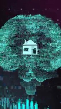 Siyah arkaplan üzerinde ai veri işleme ve beyin animasyonu. Dijital olarak oluşturulmuş küresel yapay zeka, veri işleme, bilgisayar ve dijital arayüz kavramı.