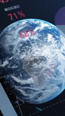 Tüm dünyada istatistik ve finansal veri işleme animasyonları. küresel iş, dijital arayüz, teknoloji ve ağ konsepti dijital olarak oluşturulmuş video.