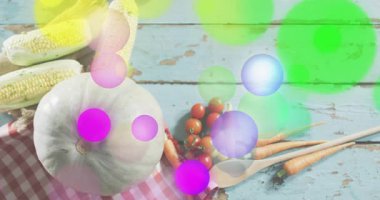 Başlangıçta, renkli çemberler sebze ekran üzerinde yukarı doğru sürüklenirken üretimi ortaya çıkarmak için soluyor. Kırsal, hasat, tazelik, organik, doğal, detektif, çiftlikten sofraya