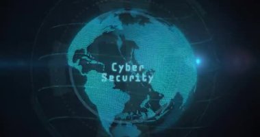 Cyan noktaları Dünya 'ya yaklaşıyor, Siber Güvenlik oluşuyor, HUD' yi canlandırıyor, tarama hattı görüntüleniyor. Futuristik, teknoloji, dijital, ağ, veri, görselleştirme, arayüz