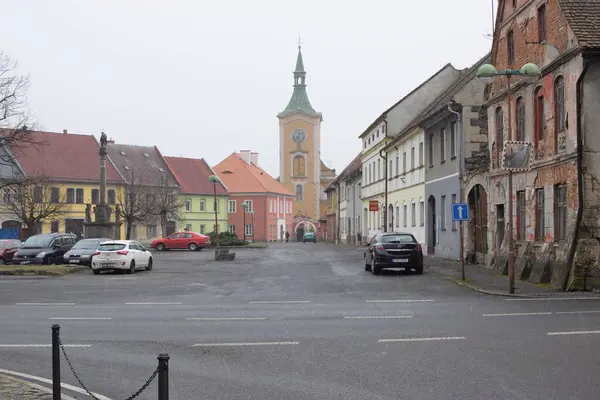 Kravare Czechy Marca 2023 Mały Plac Kościołem — Zdjęcie stockowe
