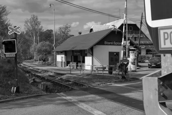 Stare Splavy Tjeckien April 2023 Tågstation Vid Solnedgången — Stockfoto