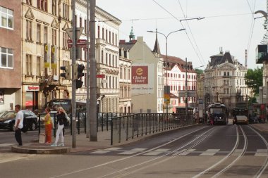 Liberec, Çek Cumhuriyeti - 22 Mayıs 2023: Palachova Caddesi 'ndeki eski tramvay - analog