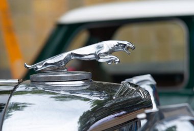 Chennai, India, December 18th 2022: Jaguar Mark 4 Closeup with Logo. Jaguar 3.5 litre sports saloon 1947. Jaguar Land Rover. Jaguar Cars Luxury vehicles company,