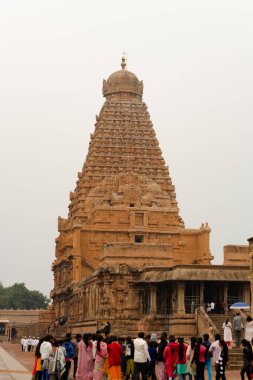 Thanjavur, Hindistan - 11 Aralık 2022: Thanjavur Büyük Tapınağı. Brihadeeswara Tapınağı, Thanjavur, Tamilnadu, Hindistan. Shiva Tapınağını Yükle.